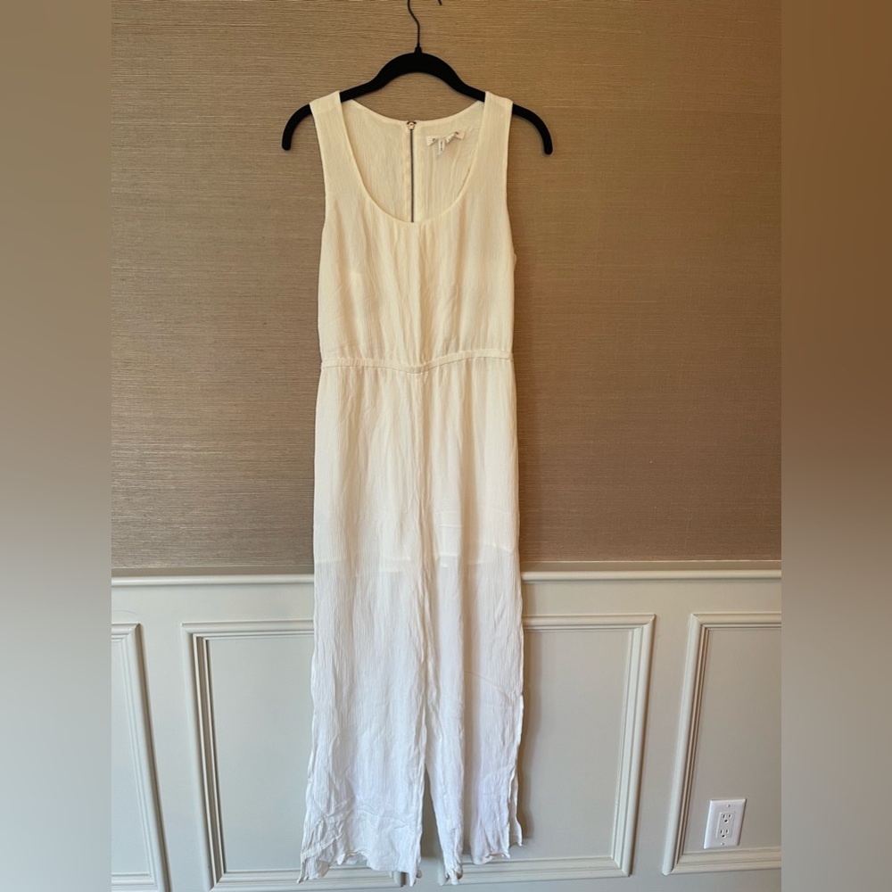 BCBG white linen jumpsuit